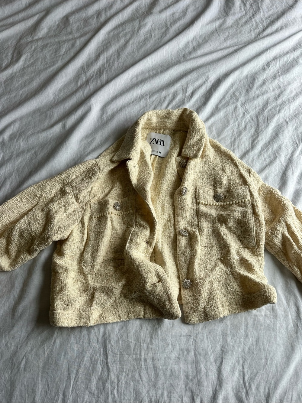 ZARA Pale Yellow Tweed Girls' Jacket with Decorative Buttons